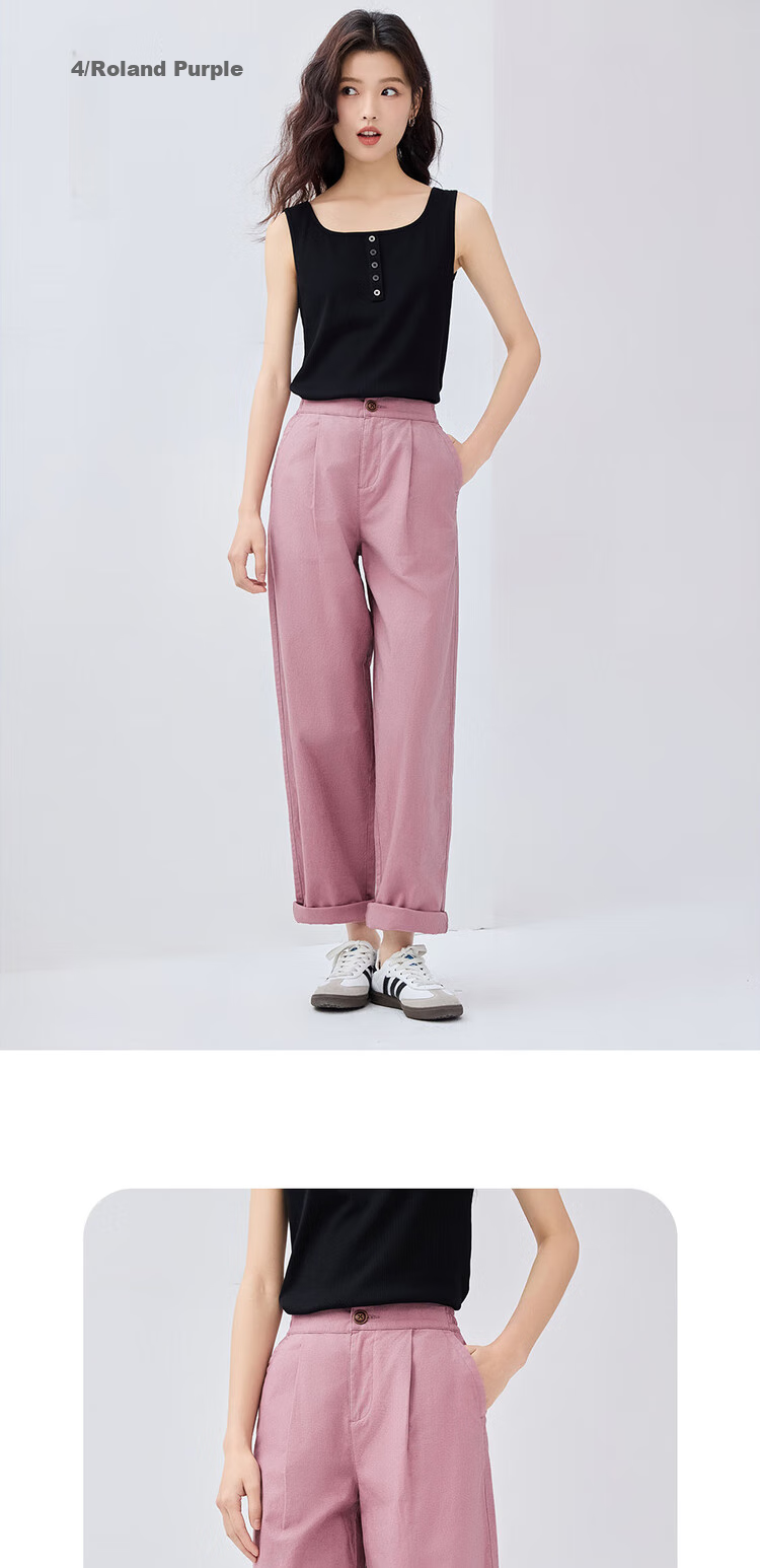 Giordano Women's Linen Pants, New Style Cotton And Linen Artistic Pleated Casual Trousers with Elastic Waist, 13415222 12