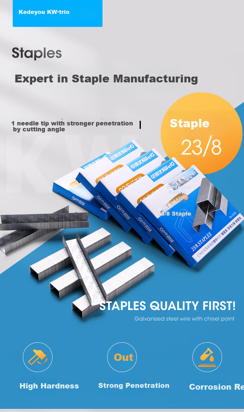 KW-Trio 0238 Heavy-Duty Staples, Office Thickened Staples, Strong Penetration And Corrosion Resistance, Stapler Needles, 5 Boxes, Can Bind up to 50 Pages 1
