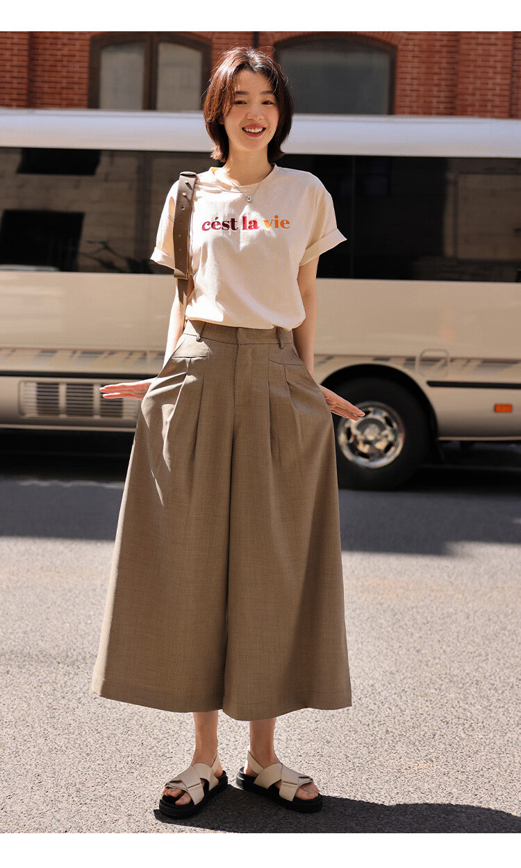 Dme [Pleated Skirt Pants], Summer Casual, Hidden Button, Flat Waist, Pleated Decorative Skirt Pants for Wome 11