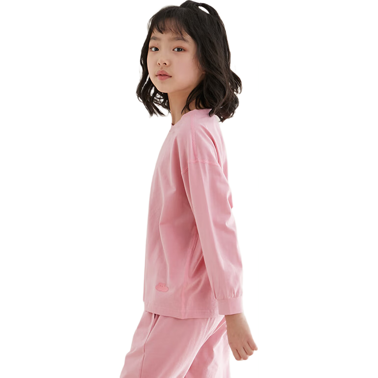 Hodo Children's Lyocell Cotton Pajama Set for Boys And Girls, Spring And Autumn Home Wear, Moisture-Wicking, 3152 Soft Pink, Size 140