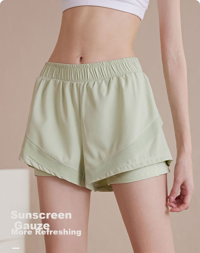 XUEXIMAN Yoga Shorts for Women, Faux Two-Piece Sports Shorts, High-Waisted, Anti-Chafing, for Running, Training, Fitness, Marathon Shorts, Summer 1