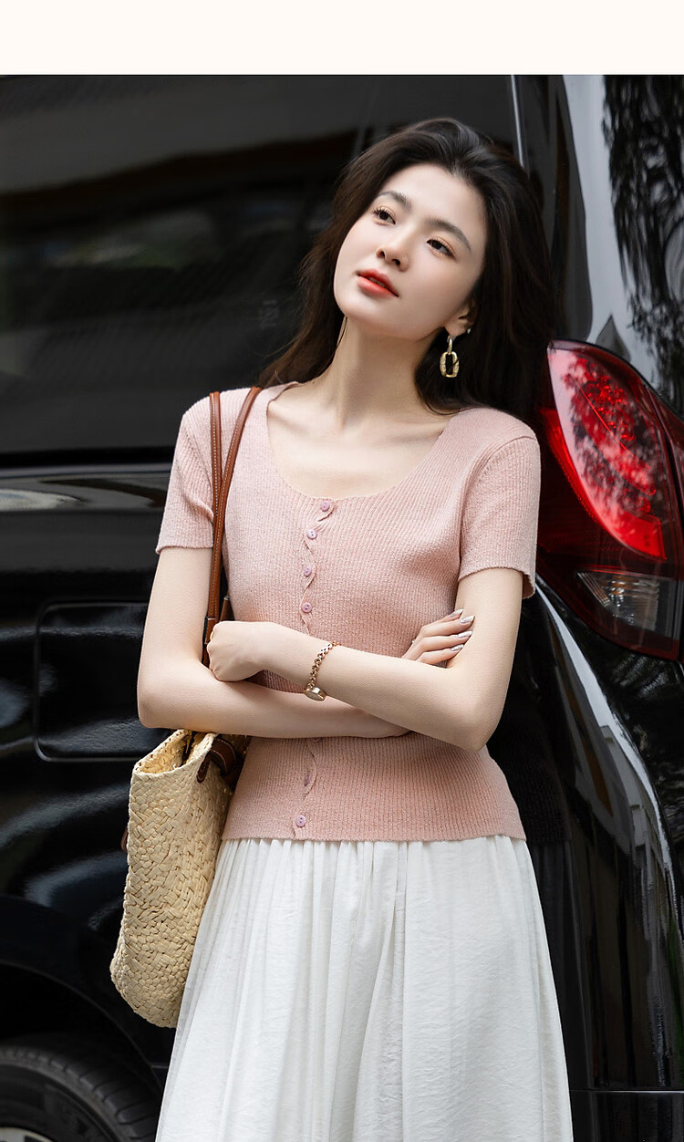 Dme [One Touch Melts The Heart] Spring And Autumn Ice Silk Cardigan, Square And Round Neck Sweater, Short Style Wavy Twist Flower Knitted Sweater, Women's Top 18