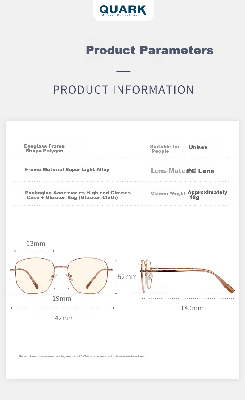 Quark Anti-Blue Light Glasses, UV Protection, Anti-Radiation, Anti-Glare, Non-Prescription Gaming Glasses for Men And Women T844C2 14