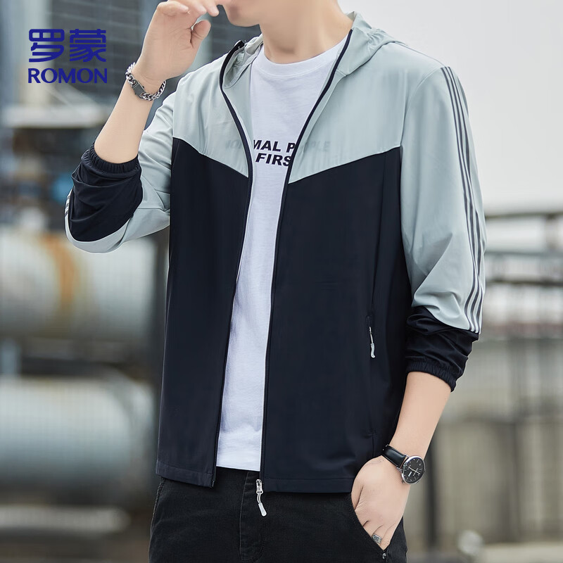 ROMON Men's Summer Ice Silk Breathable Casual Outdoor UV Protection Quick-Dry Fishing Jacket 1226 Dark Blue 2X