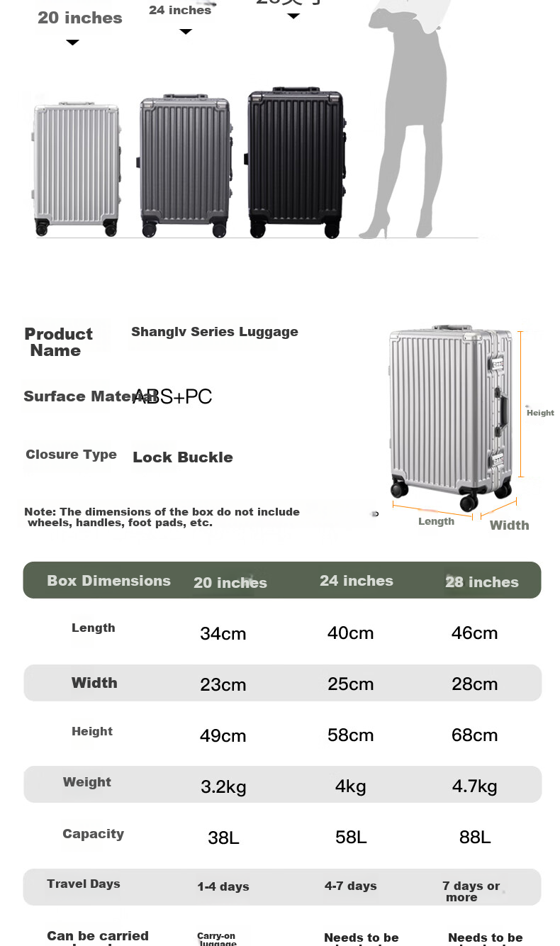 ROCKLAND Luggage Suitcase with Spinner Wheels for Men And Women, Aluminum Frame Trolley Case with Large Capacity And Carry-On Lockable Wheels 9