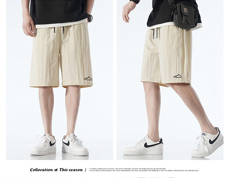 Homlean American-Style Shorts for Men, Summer Ice Silk Thin Breathable Basketball Pants, Outdoor Wear, Large Size Casual Pants CG03 Gray M 10