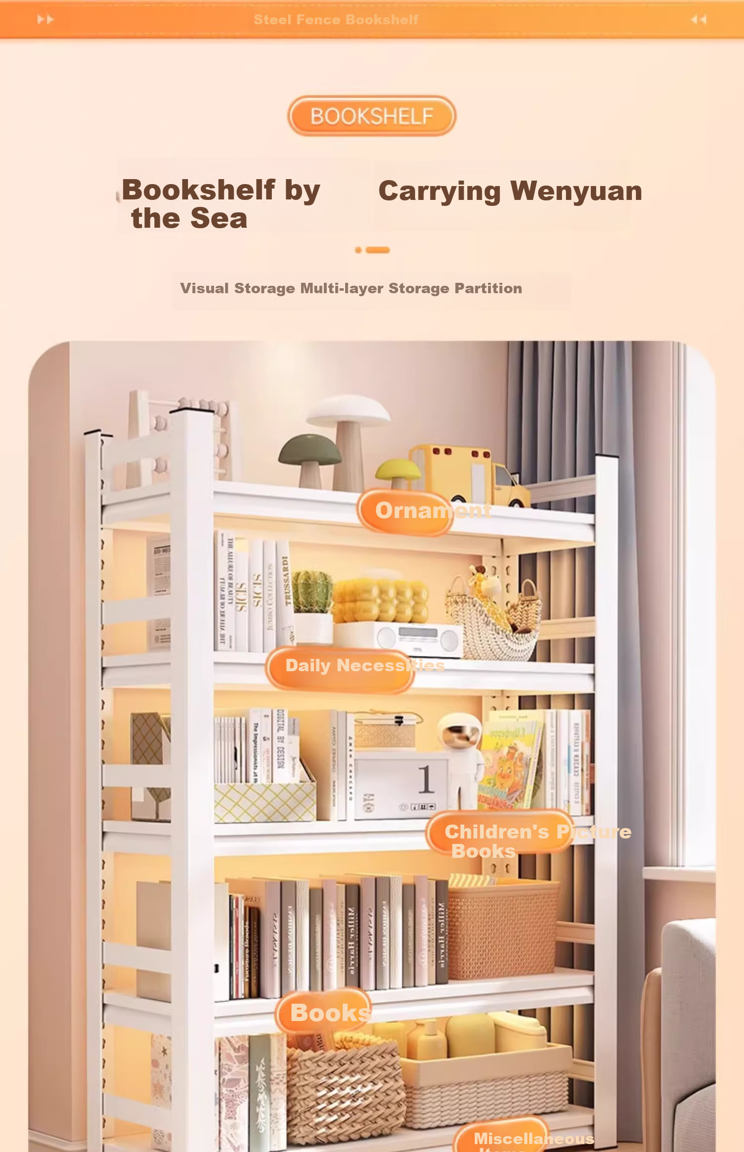 Moxiao Steel Bookshelf, Multi-Tier Floor-Standing, for Home And Student Use, Living Room Storage, Book Rack, White, 80*40*160 7