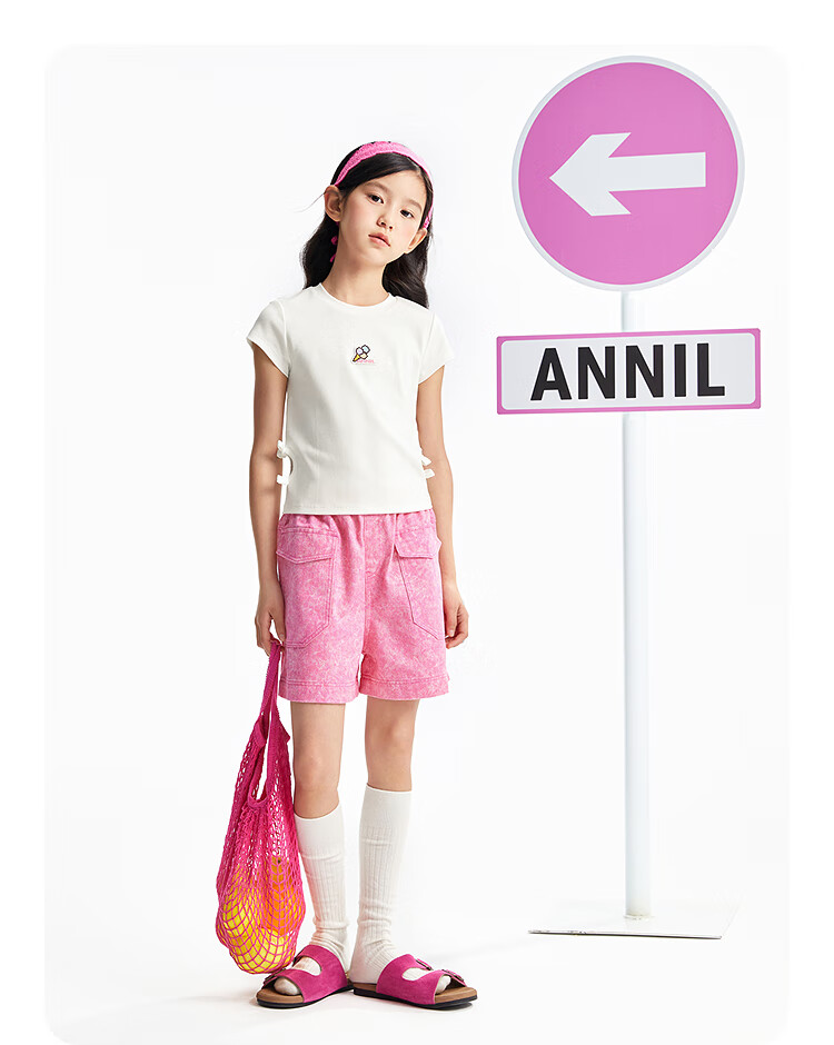 Annil Girls' Round Neck Short-Sleeve T-Shirt, 2025 Summer New Casual Elastic Slim-Fit Cute Fashionable Stretchy Top 5