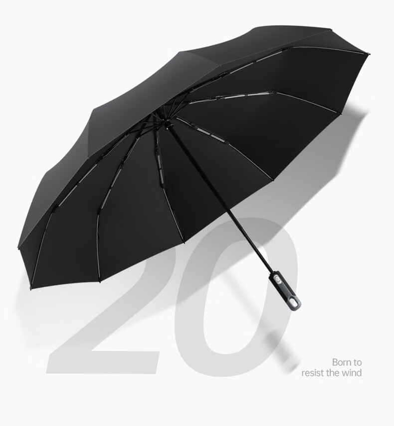 MAYDU Fully Automatic 10-Rib Umbrella, Men's Business Folding Umbrella for Sun And Rain, Extra Large Reinforced Tri-Fold Double Umbrella M3077 Navy Blue 12