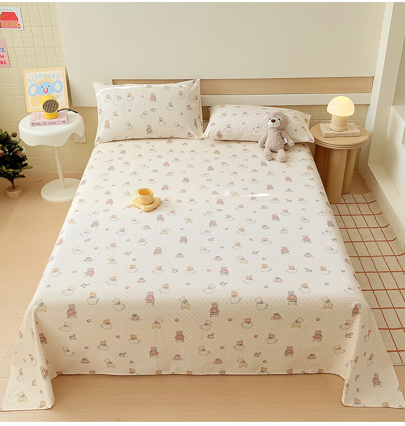 Hodo Class A Pure Cotton Coarse Linen Bed Sheet, Single Piece, 100% Cotton Bed Cover, Thickened, for Single Or Double Bed, 160*245cm, Playful Desig 1