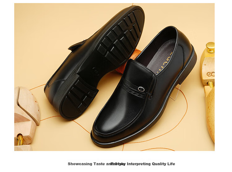 EGCHI Men's Slip-On Leather Shoes, Wear-Resistant Soft Sole, Driving Fashion Business Casual Shoes X222802 Black 38 11
