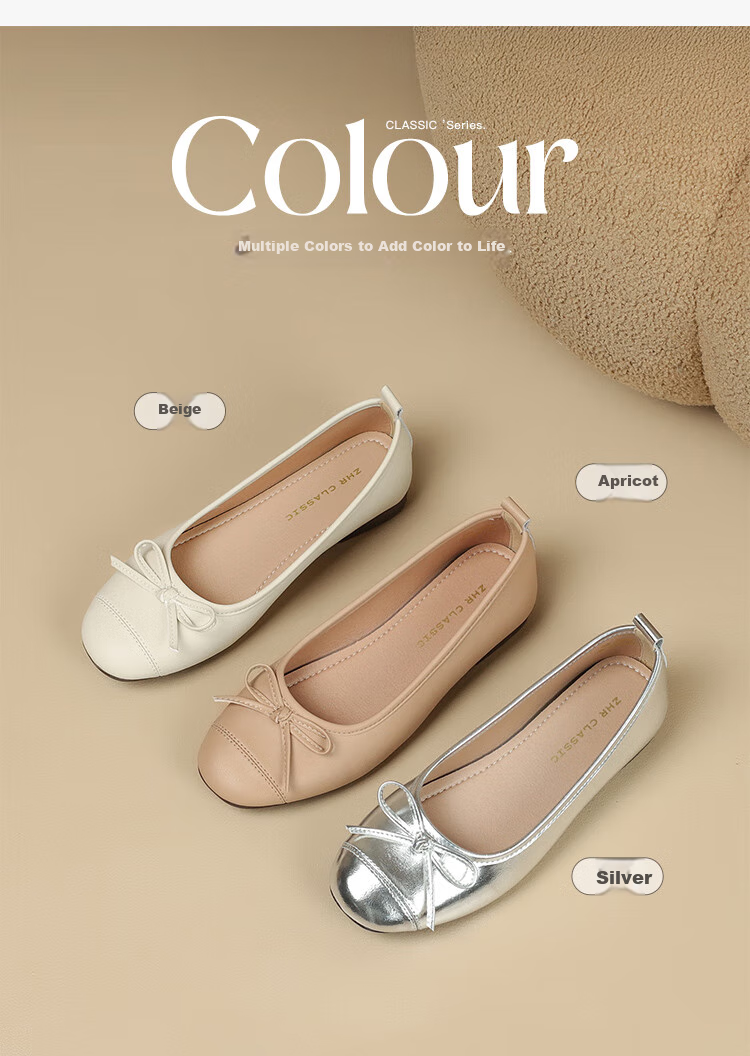 ZHR Silver Women's Ballet Flats with Bow, Soft Flat Sole Slip-On Loafers AH606 Silver 35 2