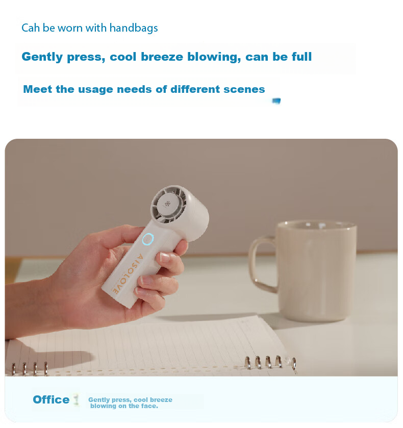 SOLOVE F03 Handheld Fan Portable Mini High-Speed USB Fan Semiconductor Cooling Turbine Air Concentrator Energy-Saving Electric Fan for Summer Outdoor Long Battery Life Blue 24