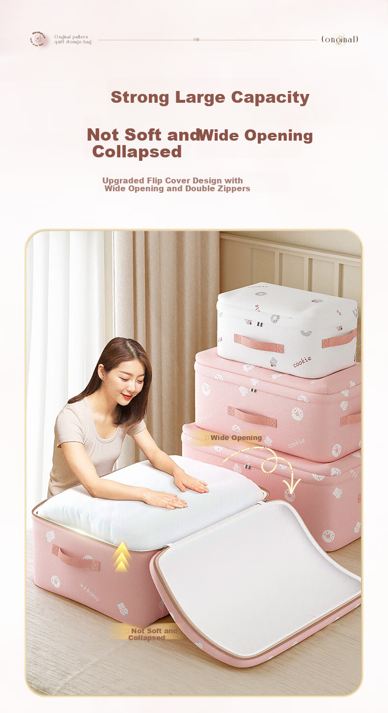 Baicaoyuan Quilt Storage Bag, Clothes Organizer Bag, Moving Packing Cotton Quilt Bag, Clothing Dust Cover, Night Cherry Pink, L 2