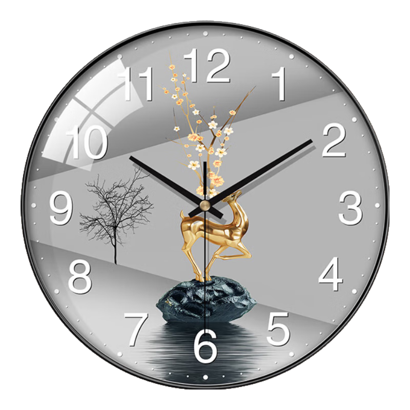 BBA Wall Clock Living Room Golden Deer Auspicious New Chinese Style Creative Dining Room Decorative Quartz Wall Clock 25cm
