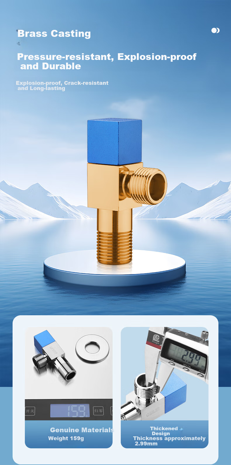 OULIN Angle Valve, Copper Triangular Valve, Thickened And Extended Hot And Cold Water Angle Valve, Figure-Eight Stop Valve, 1/2 Inch Diameter, 2-Piece Set, JF206 4