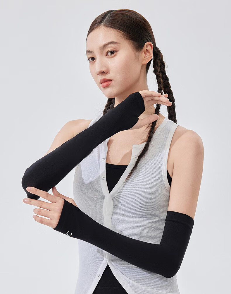 VVC Women's Summer Sunscreen Arm Sleeves Ice Silk UV Protection Lightweight Breathable Sunshade Arm Covers Obsidian Black 8