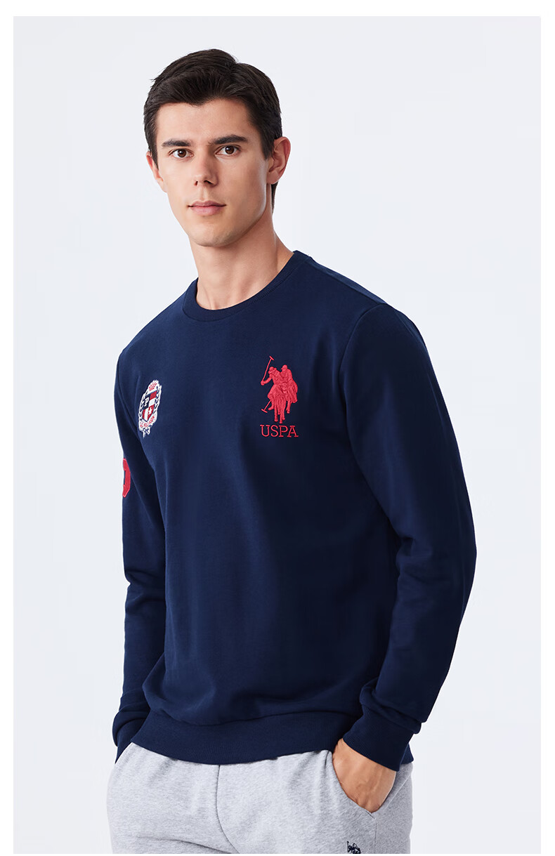 U.S. POLO ASSN. Men's Sweatshirt Autumn Crewneck Trendy Loose Long Sleeve T-Shirt Casual Top Navy Blue M 15