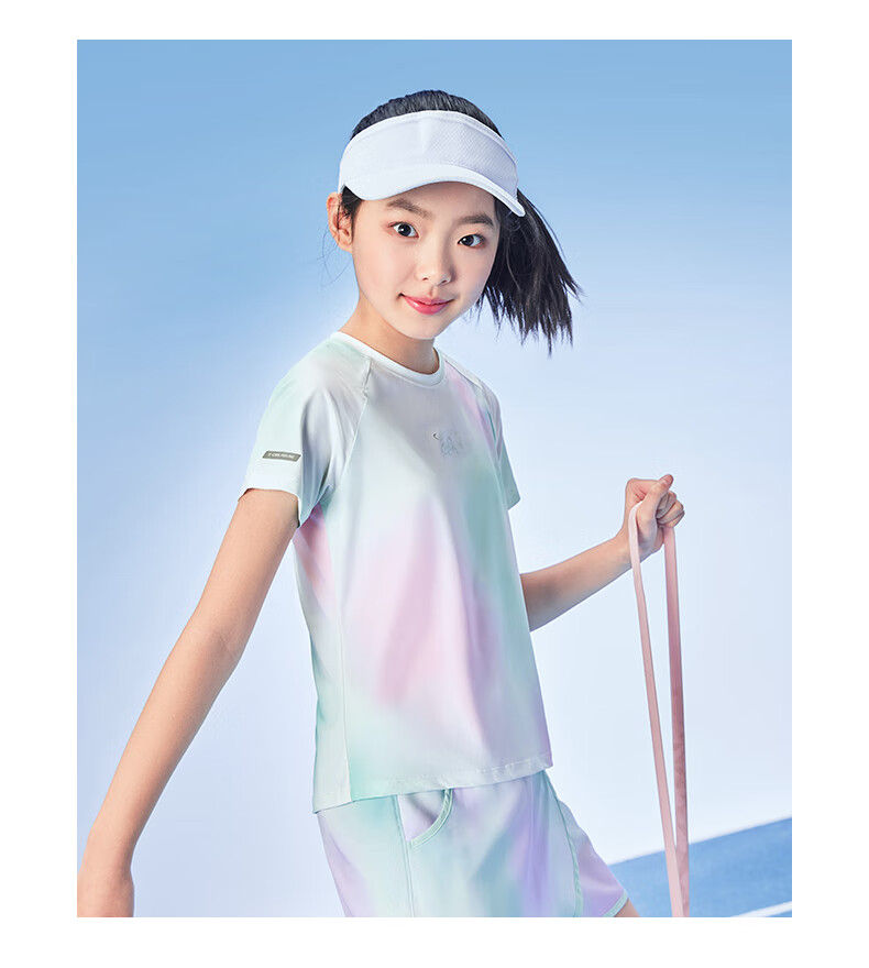 ERKE Girls' Summer Short-Sleeve Casual Sports Round Neck T-Shirt, Dream Purple, Size 150 18