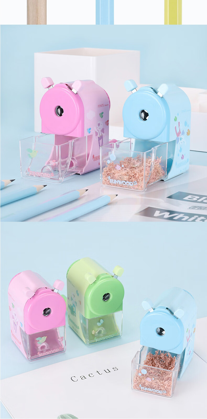 SUNWOOD Simple Manual Pencil Sharpener Cartoon Pencil Sharpener Student Crank Sharpener Blue 5170 7