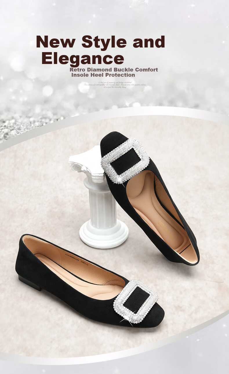C.BANNER Women's Ballet Flats, Evening Style Flat Shoes A24180005, Black (Suede), Size 39 1
