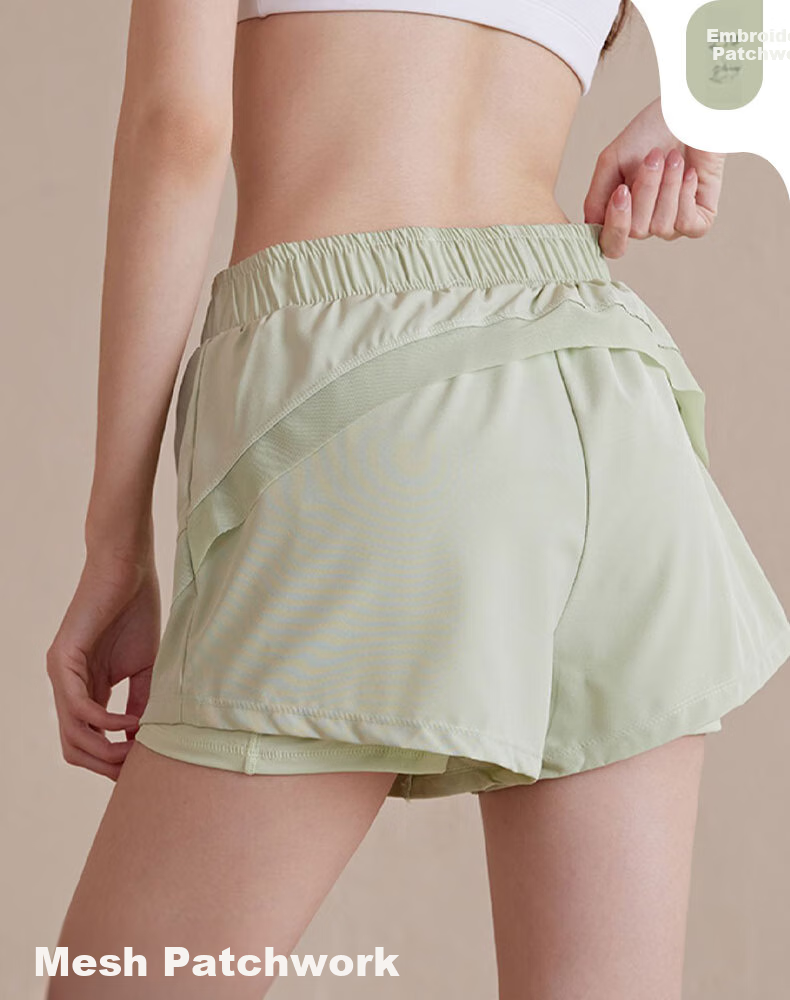 XUEXIMAN Yoga Shorts for Women, Faux Two-Piece Sports Shorts, High-Waisted, Anti-Chafing, for Running, Training, Fitness, Marathon Shorts, Summer 8