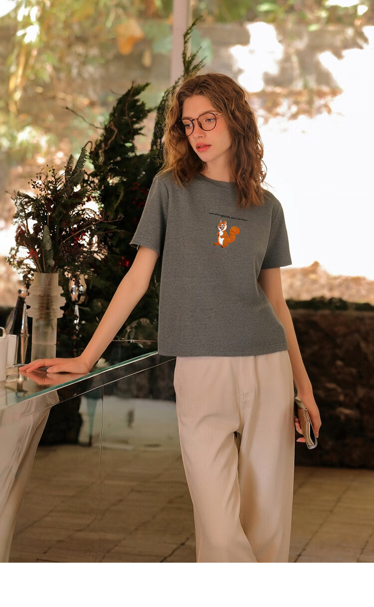 Olrain Colorblock Letter Embroidered Casual T-Shirt Summer Women's Short Sleeve Top Gray (New Batch) M 12