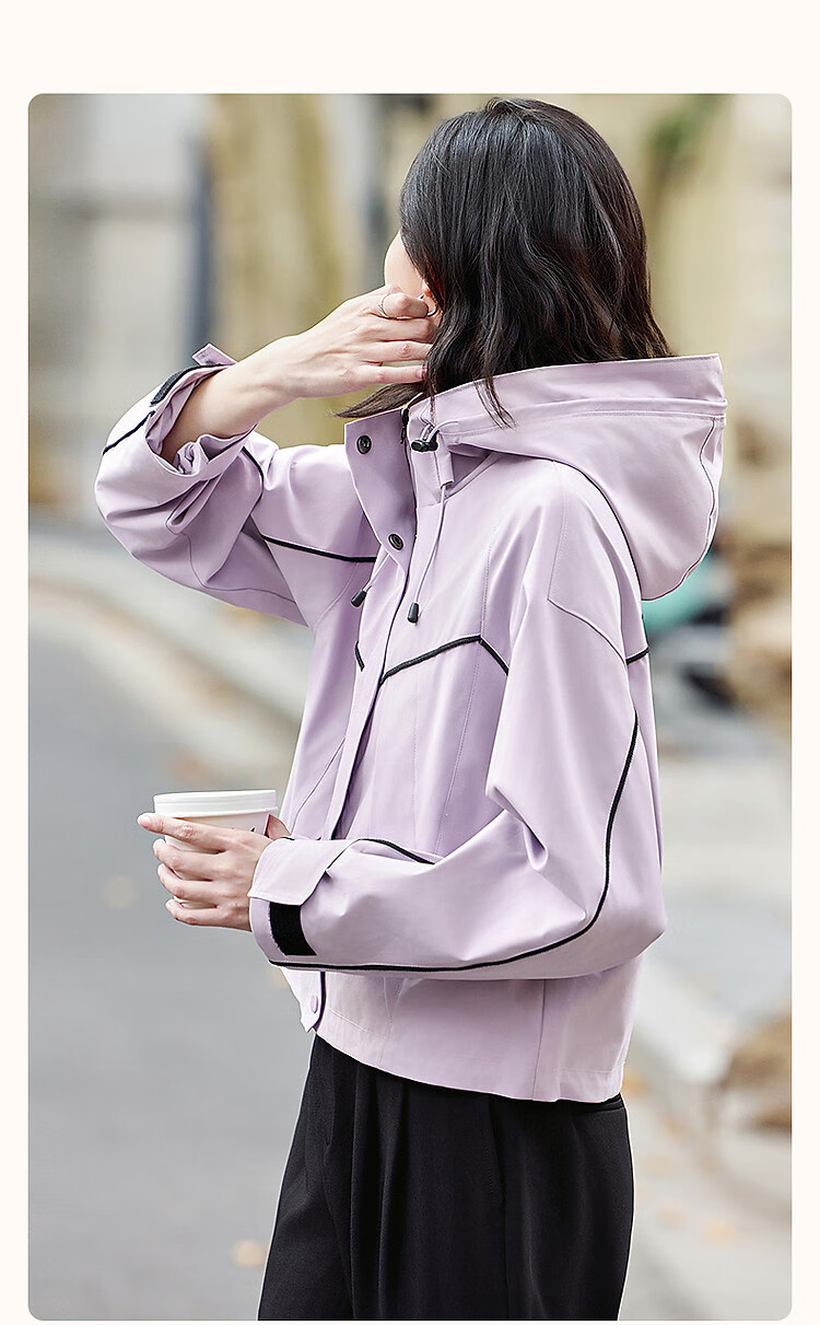 Dme [In The Wild Series] Spring And Autumn Urban Light Outdoor Hooded Jacket with Elastic Cuffs And Contrasting Color Woven Trim 2
