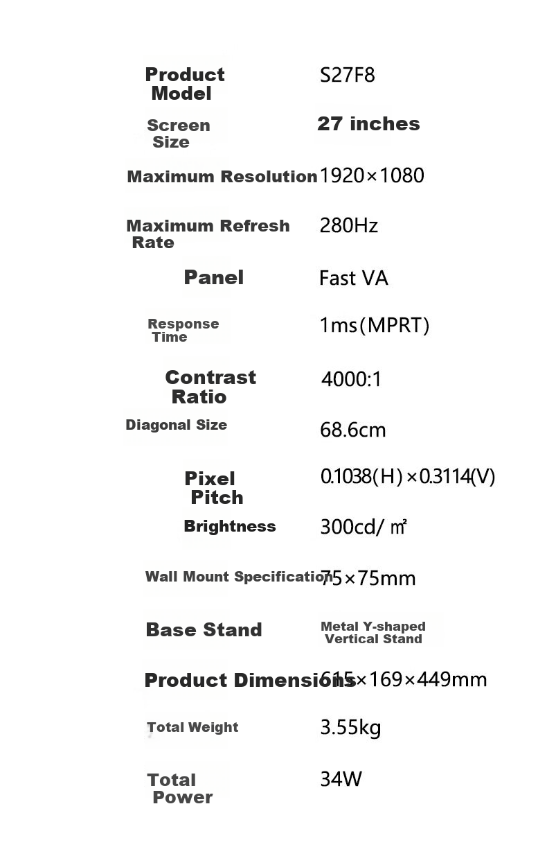 Panda 27-Inch Native 240Hz Overclockable Display, HVA Panel, 128% SRGB Wide Color Gamut, 1ms Response Time, E-Sports Gaming Monitor S27F8 11