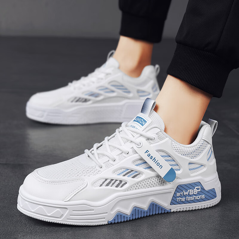 CVOJOO Casual Shoes, Men's Sneakers, Mesh Breathable Sports Outdoor Men's Shoes, ZH86 White And Blue, Size 44