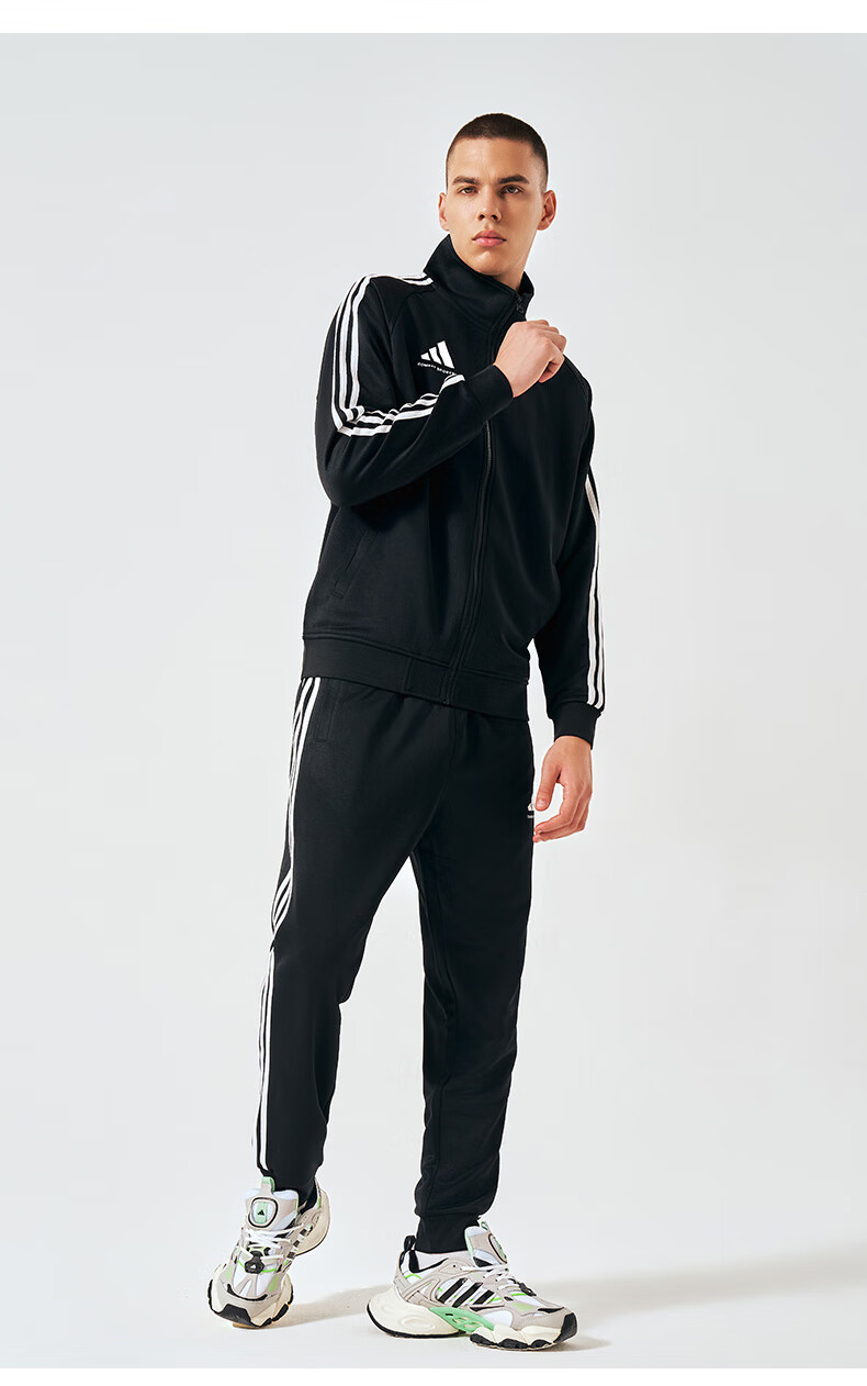 Adidas Men's Spring Running Sportswear Set, Windproof Jacket And Leggings Two-Piece Suit, Black And White, 2XL 13