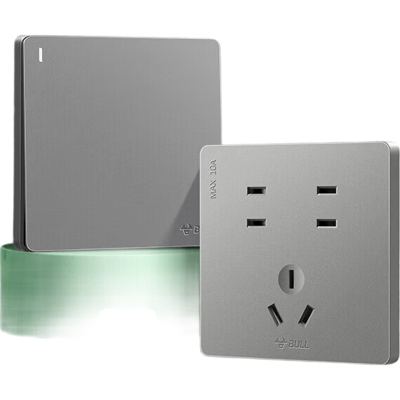 BULL Switch Socket G12 Series, 10A Seven-Hole Socket, 86-Type Switch Panel G12Z323S, Space Gray