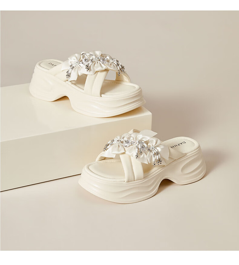Daphne Fairy Style Women's Thick Sole Comfortable Height Increasing Commuting Slip-On Soft Sole Sandals Beige Size 34 21