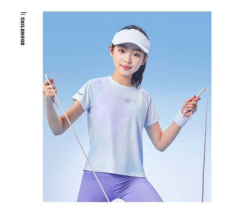 ERKE Girls' Summer Short-Sleeve Casual Sports Round Neck T-Shirt, Dream Purple, Size 150 14
