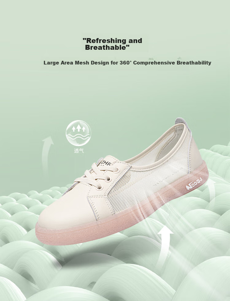 ZHR White Sneakers for Women, Summer Genuine Leather Mesh Breathable Women's Shoes, Versatile Casual Shoes for Women, A70EF, Beige, Size 36 3