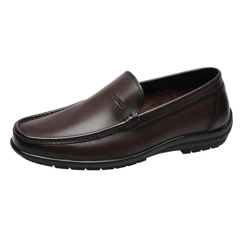 Goldlion Men's Shoes, Business Leather Shoes, Slip-On Loafers, Flat-Bottomed Slip-On Peas Shoes, G582510018CCB, Brown, Size 38