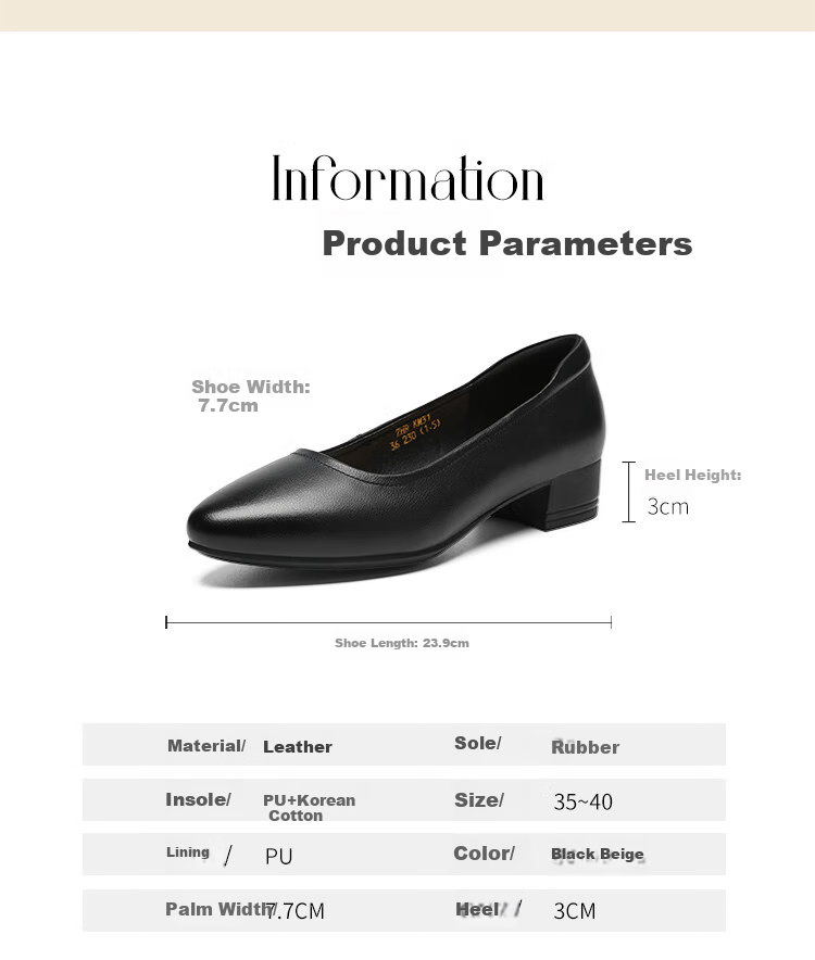 ZHR Top-Grain Leather Women's Pumps, Commuter Style, Chunky Heel, Comfortable Business Work Shoes for Women, KM31, Black, Size 38 6