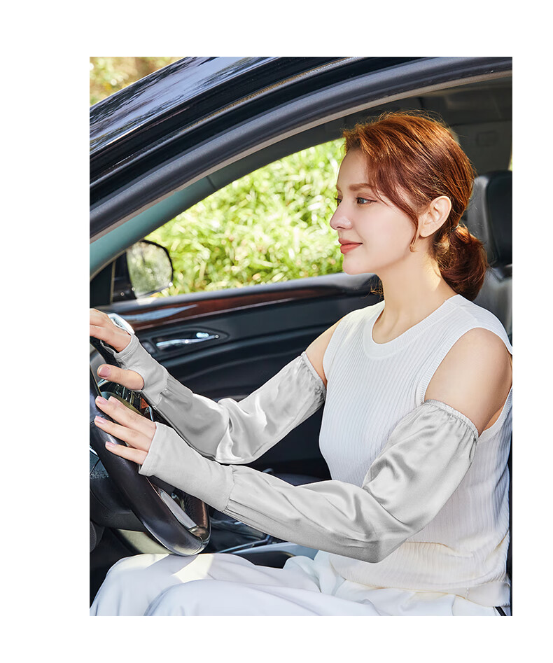 FANCET 100% Mulberry Silk Ice Sleeves for Women Summer Long Loose Breathable Cooling Sun Protection Silk Arm Sleeves Gray 15