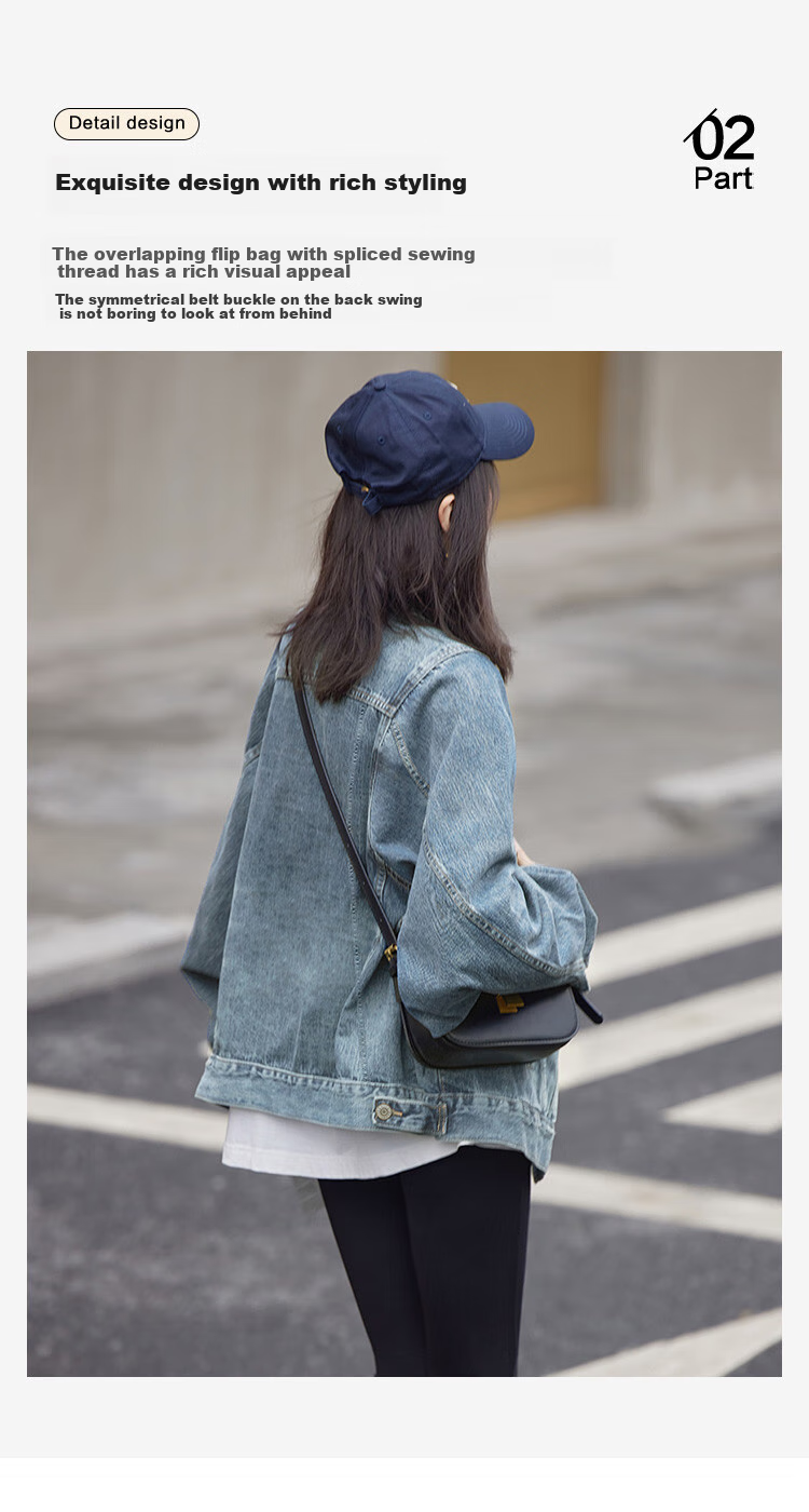 Dme [Danning Jiini] Spring And Autumn Vintage Commuter Distressed Lapel Loose-Fitting Petite Elegant Women's Denim Jacket 2