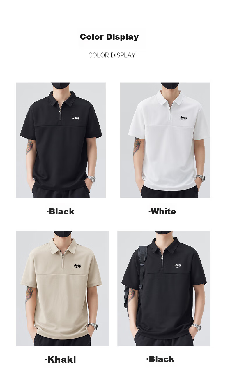 JEEP SPIRIT Men's Sports T-Shirt, Summer Ice-Cool Short-Sleeve POLO Shirt, Loose Casual Quick-Dry Men's Top, Black, 4XL 2