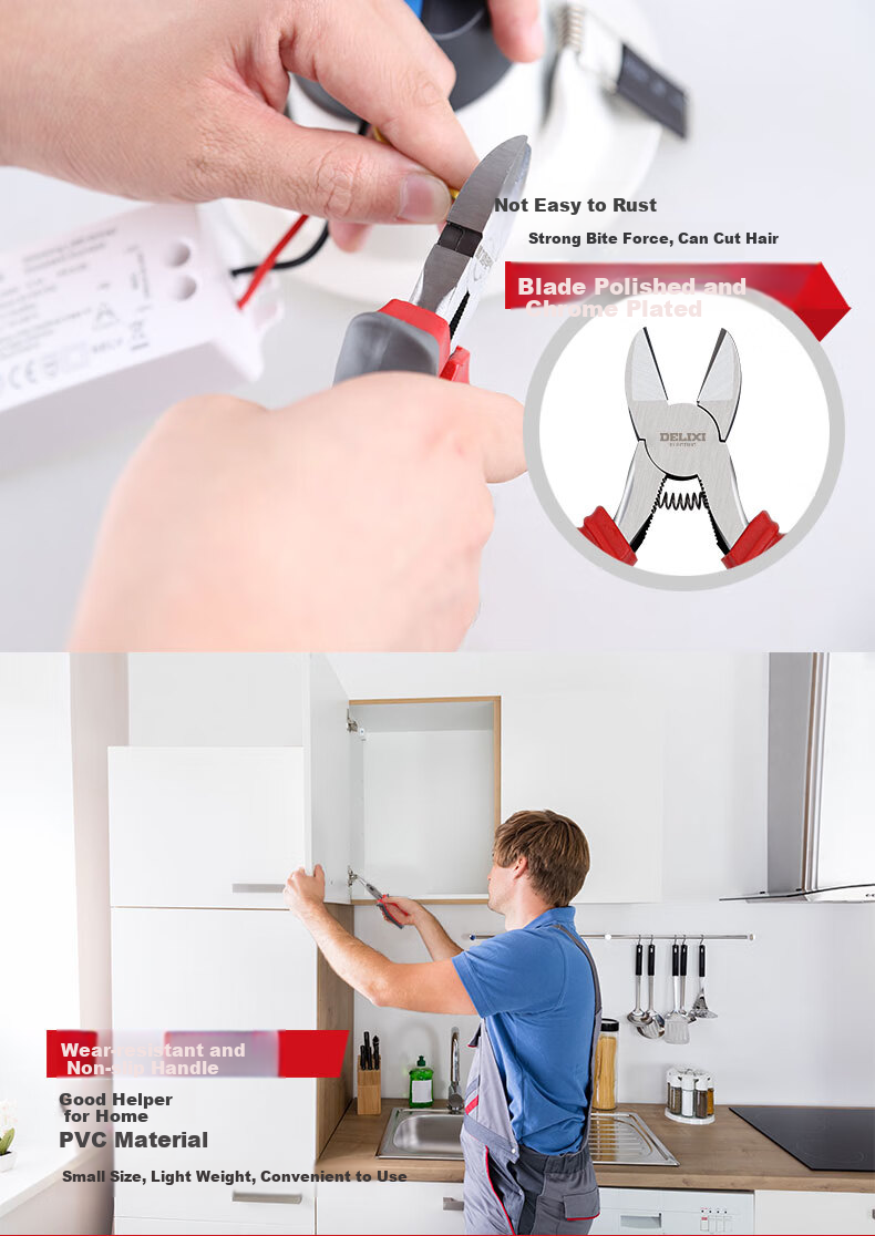 DELIXI ELECTRIC Wire Cutters, Electrician's Pliers, Household Tiger Mouth Pliers, Wire Cutting Pliers, Labor-Saving, 6 Inches, 160mm 7