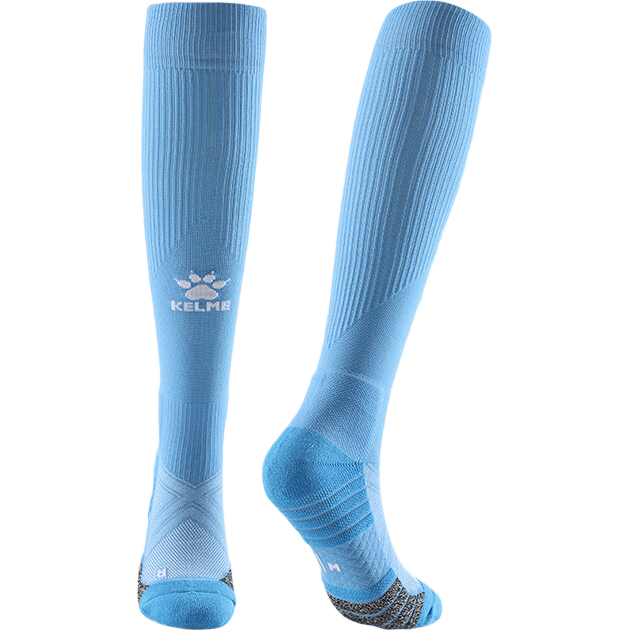 KELME Long Soccer Socks, Non-Slip Yarn, Thick Sole, High Tube, Professional Football Match Training Elite Sports Socks, Sky Blue, M
