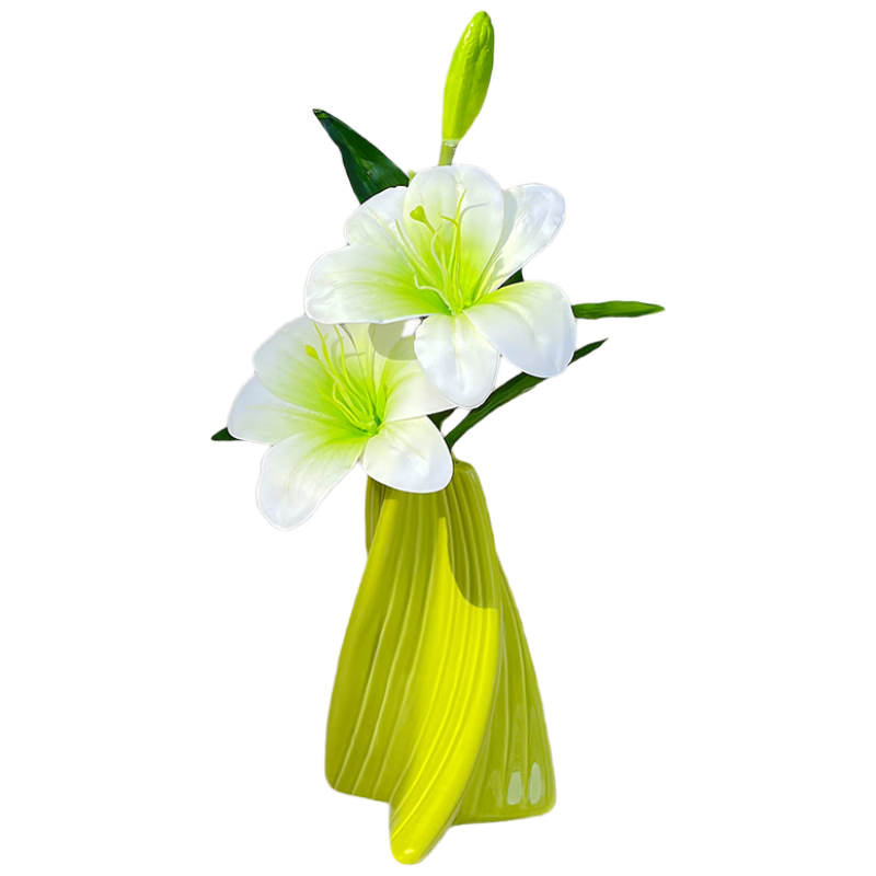 Fanye Light Luxury Artificial Lily Flower Ornament Green Plant Decoration Ceramic Vase Fake Flower Arrangement for Living Room