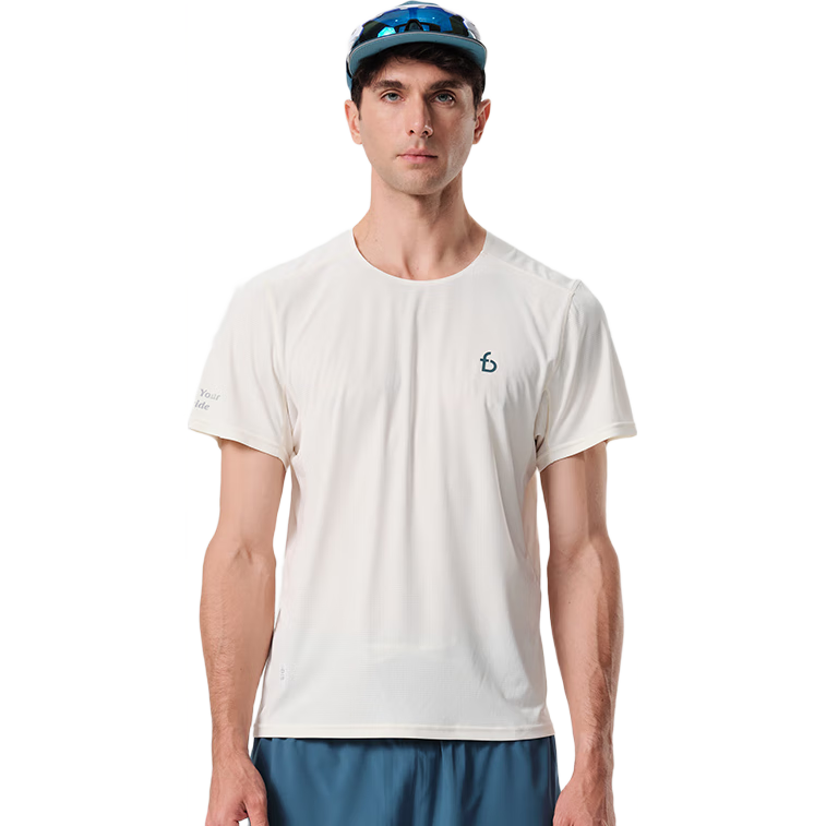 Flipbelt [Silver Ion T] Men's Short-Sleeve Summer Breathable Sports Casual Fitness Top for Running, Fengyu White, M