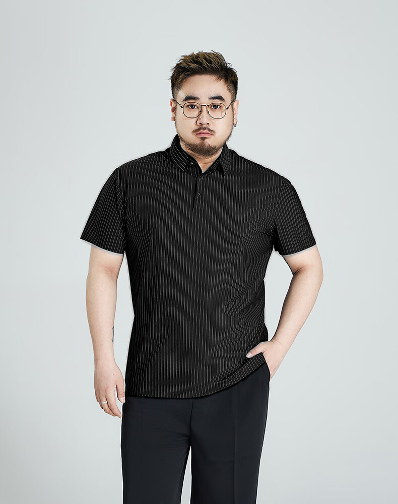 Ayoupang Summer Short-Sleeve Ice Silk Plus-Size Polo Shirt, Business Striped Loose Elastic T-Shirt for Men, Navy Blue, XL 19