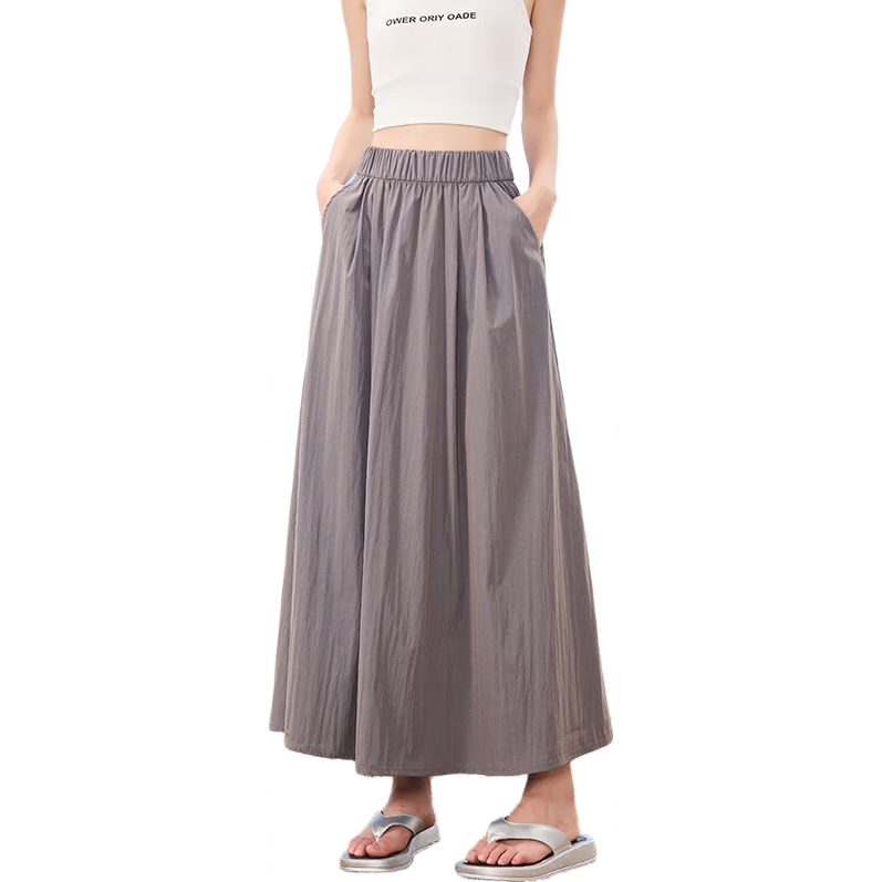Ziyouxi Women's Midi Skirt, 2026 New Summer Thin Style, High-Waisted A-Line Slimming Umbrella Skirt, Pleated Long Skirt, Petite Yamamoto Skirt
