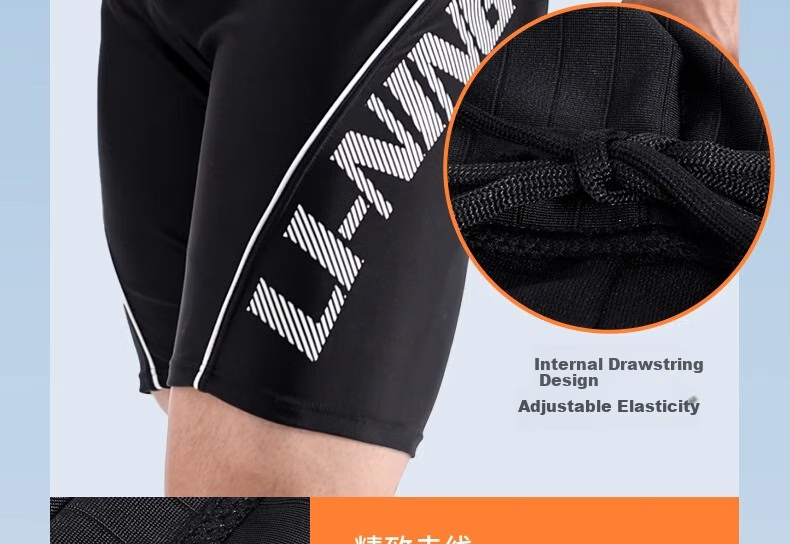 Li-Ning Men's Swim Trunks, Elastic Comfortable Quick-Dry Boxer Swim Shorts, Fitness Hot Spring Vacation Swimming Gear, Black, 3XL 22