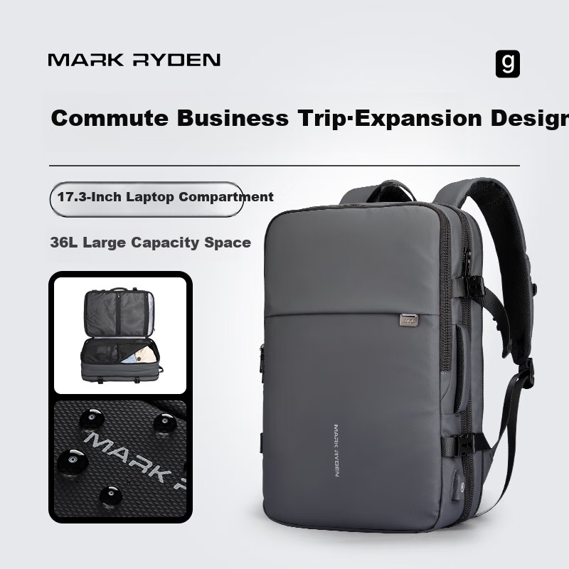MARK RYDEN Men's Backpack with Expandable Capacity, Business Travel Laptop Bag And School Bag MR8057 Graphite Gray