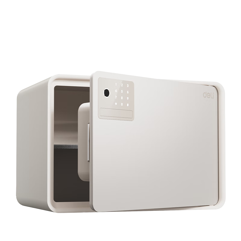 Deli Safe, 2026 Best-Selling Home Security Box, Premium 25cm Fingerprint Unlock Small Storage Box, Anti-Theft Money Canister for Home Use, Automatic Door Opening, AE223-Z White