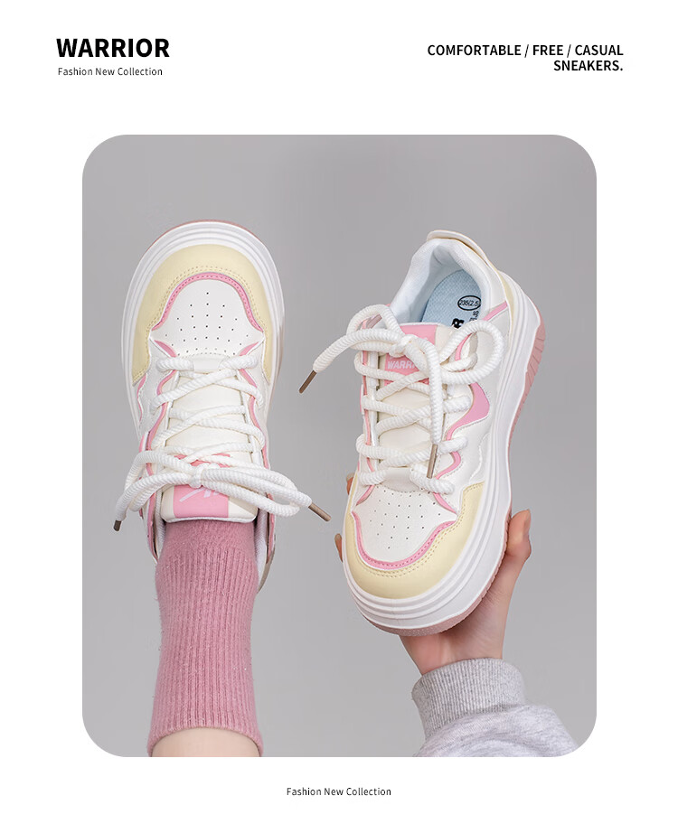 Huili Spring Women's Shoes, Dopamine Versatile Thickened White Sneakers K827Z, White/yellow/pink, Size 35 11